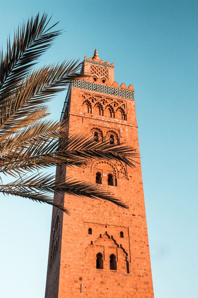 morocco marrakech koutoubia mosque palm